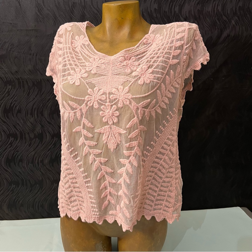 Say What? Pink Floral Embroidered Lace Top